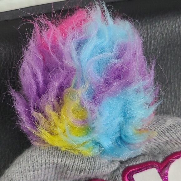 Nickelodeon Jojo Siwa Girls Rainbow Pom Pom Beanie Hat, Gray Glitter Name + Bow - Picture 2 of 7